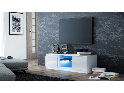 SZYBA moderný TV stolík, biely lesk