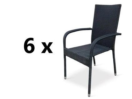 6 x PARIS II záhradné ratanové kreslo, čierna