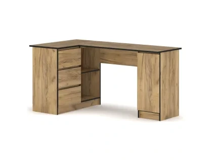 BROOKLIN 1D3S, rohovy pisaci stol lavy, dub Kraft zlaty 1